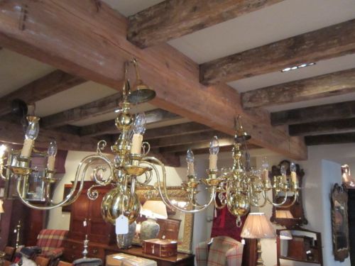 Quality Pair of Edwardian Brass Chandeliers