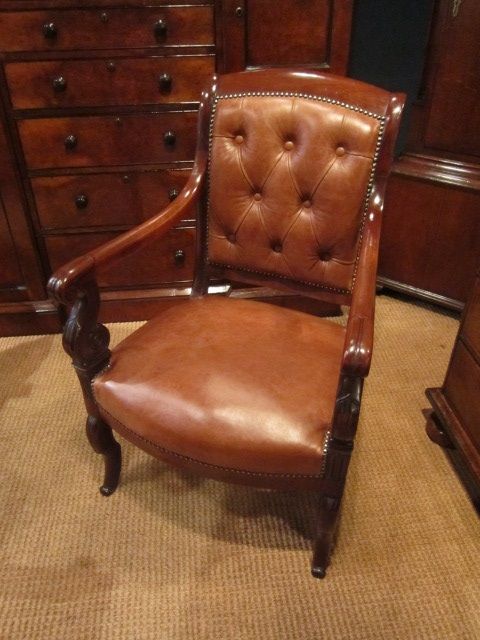 Superb Regency Mahogany Leather Desk Chair