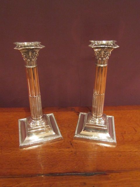 Pair of Victorian Silver Corinthian Candlesticks