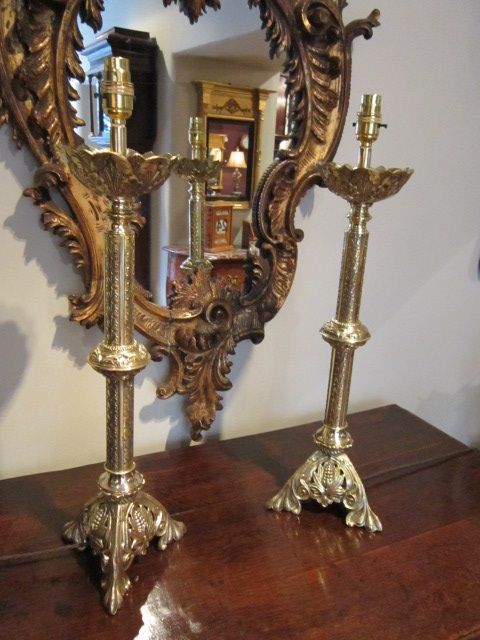 Pair of Early Victorian Church Candlestick Lamps
