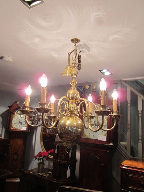 Quality Edwardian Brass Six Arm Chandelier