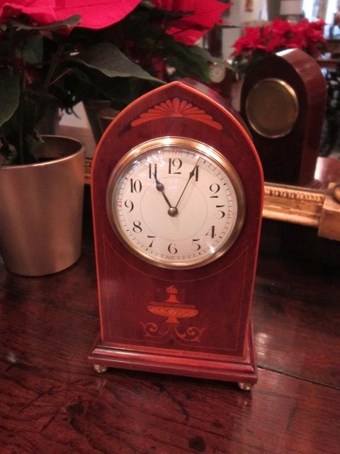 Fine Edwardian Sheraton Inlaid Mantel Clock