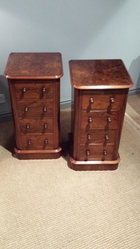 Pair of Victorian Burr Walnut Bedside Cabinets