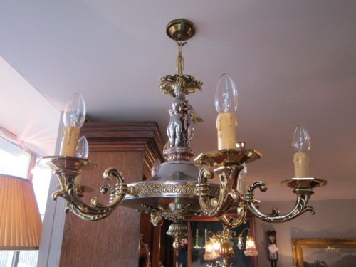 Edwardian Brass & Nickel Cherub Chandelier