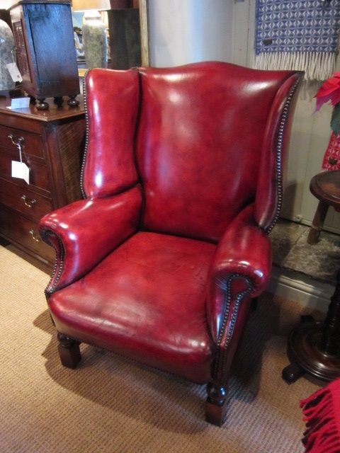Original 1920'S Leather Wing Back Armchair