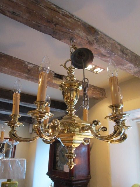 Compact Edwardian Solid Brass Chandelier
