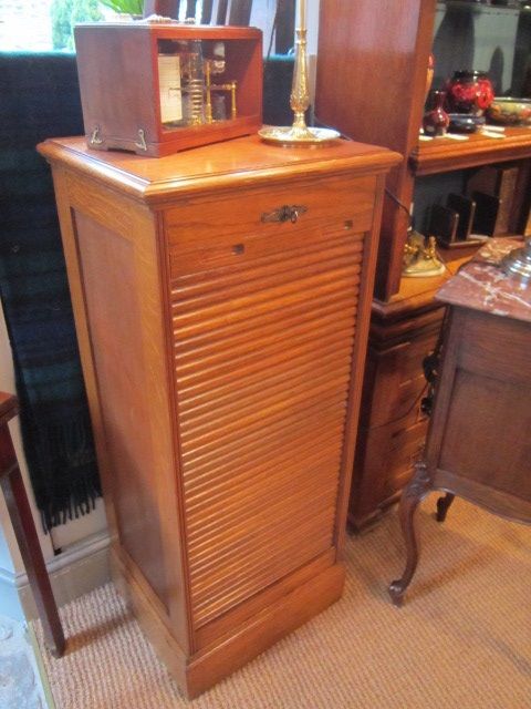 Edwardian Polished Oak Tambour Front Filing Cabinet