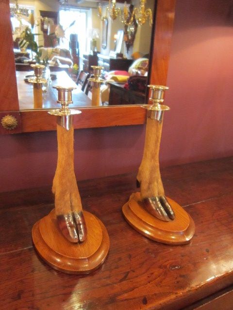 Pair of Victorian Deer Hoof Feet Candlesticks