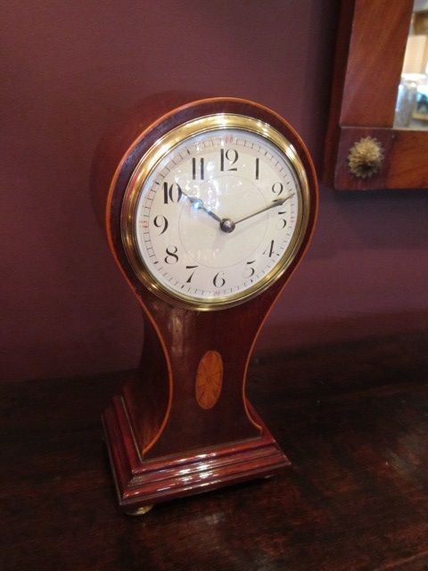 Slim Edwardian Sheraton Inlaid Mantel Clock
