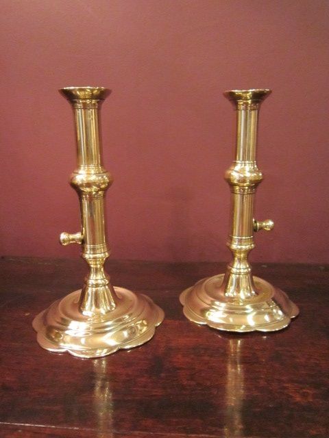 Pair of George II Period Rise & Fall Candlesticks