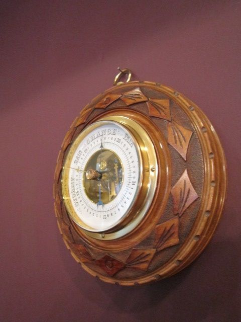 Victorian Walnut Carved Aneroid Barometer