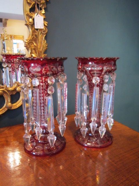 Quality Pair of Victorian Ruby Flashed Lustres