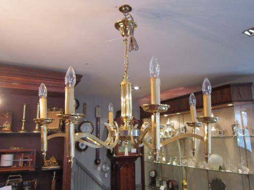 Edwardian Solid Brass Column Chandelier