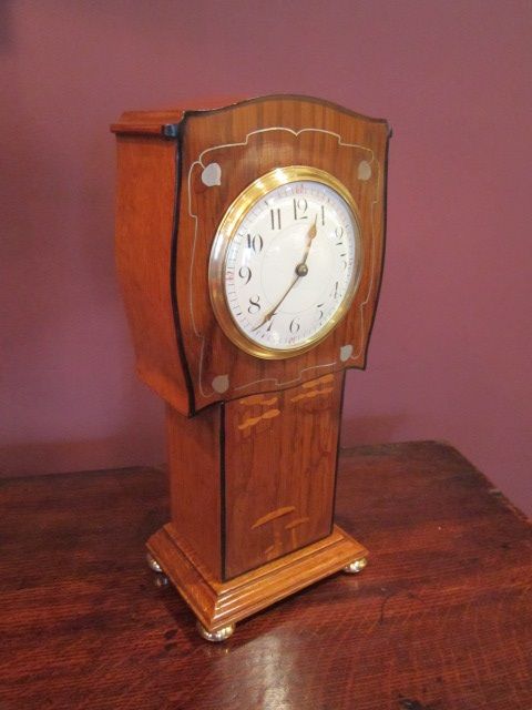 Superb Arts & Crafts Fruitwood Inlaid Mantel Clock