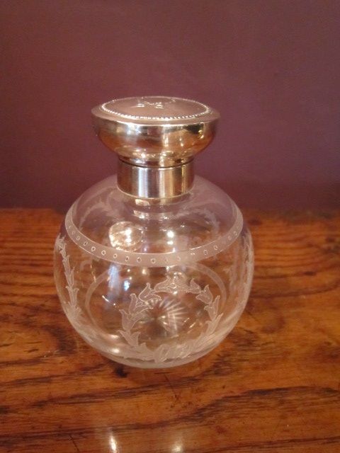 Edwardian Silver Etched Glass Scent Bottle