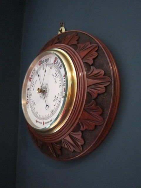 Superb Large Walnut Carved Aneroid Barometer