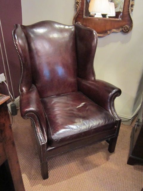 Superb Edwardian Leather Wing Armchair