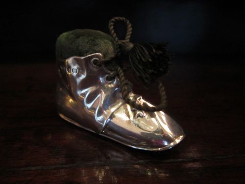 Rare Edwardian Silver Bootee Pin Cushion