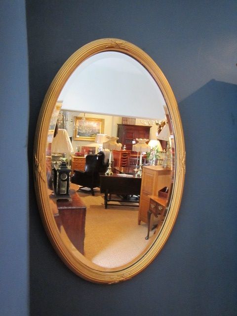 Small Edwardian Timber Gilt Oval Wall Mirror
