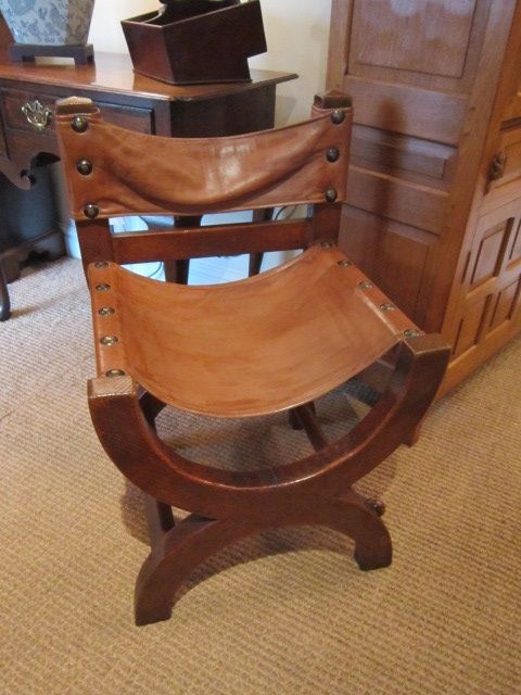Rare Superb Early Mouseman Leather X Frame Chair