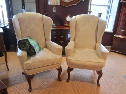 Superb Pair of Edwardian Upholstered Wing Armchairs