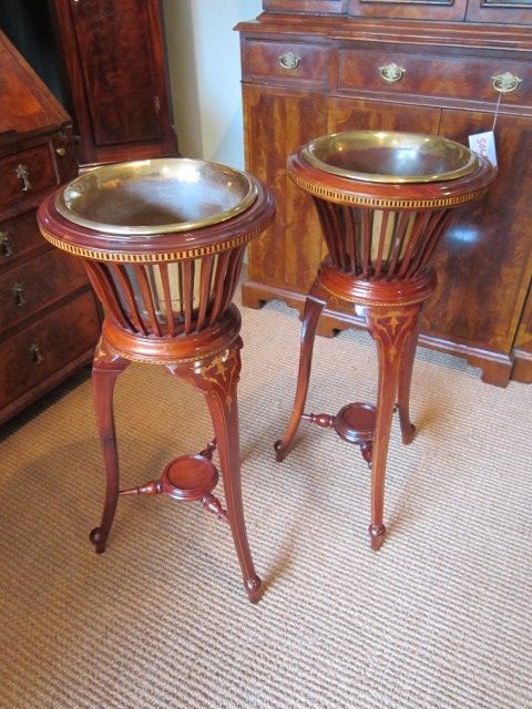 Stunning Pair of Victorian Inlaid Jardinere Stands