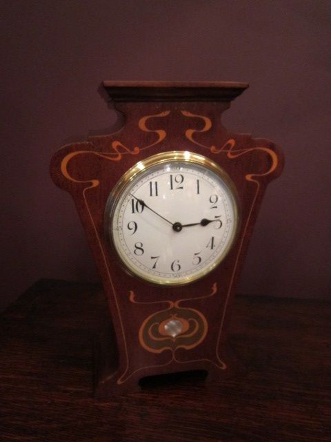 Superb Art Nouveau Inlaid Mantel Clock