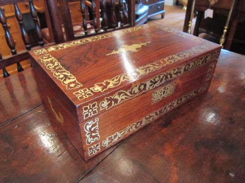 Superb Early Victorian Rosewood & Brass Writing Slope