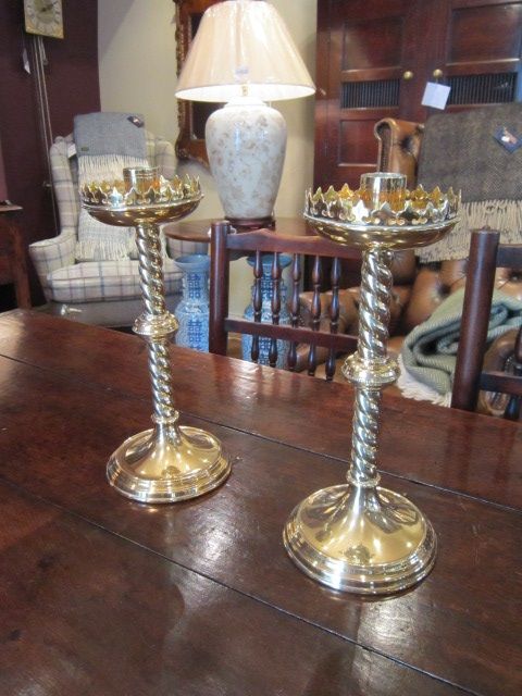 Pair of Victorian Brass Spiral Church Candlesticks
