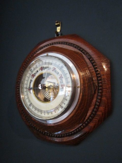 Edwardian Polished Oak Aneroid Barometer