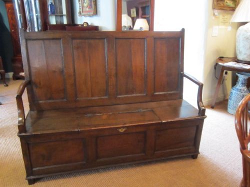 Early Georgian Country Oak Panelled Box Settle