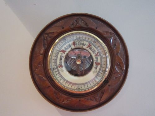 Victorian Walnut Carved Aneroid Barometer
