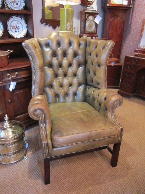 Superb 1920'S Leather Buttoned Wing Armchair