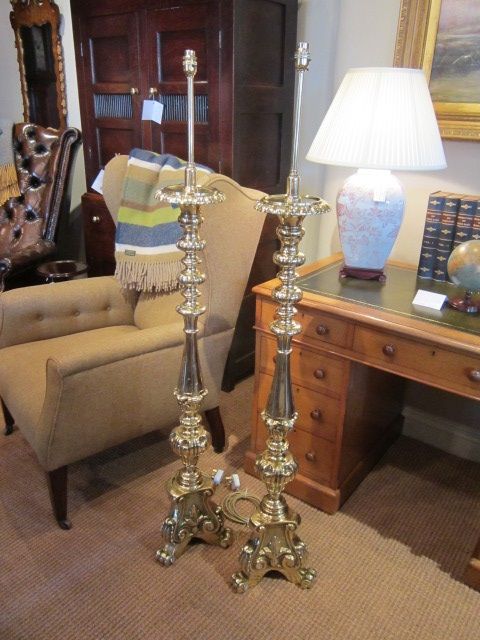 Superb Pair of Edwardian Cast Brass Standard Lamps