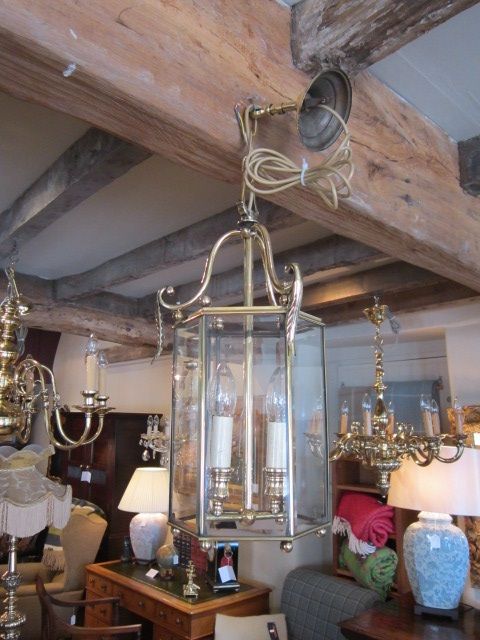 Quality Edwardian Brass Framed Hall Lantern