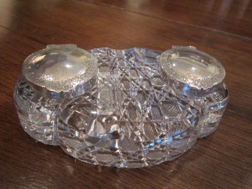 Top Quality Late Victorian Silver & Glass Inkstand