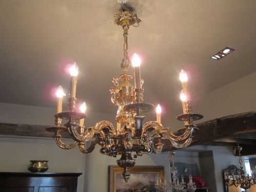 Stunning Edwardian Bronze Eight Arm Chandelier
