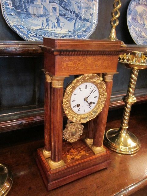 Fine Victorian Rosewood Inlaid Portico Clock