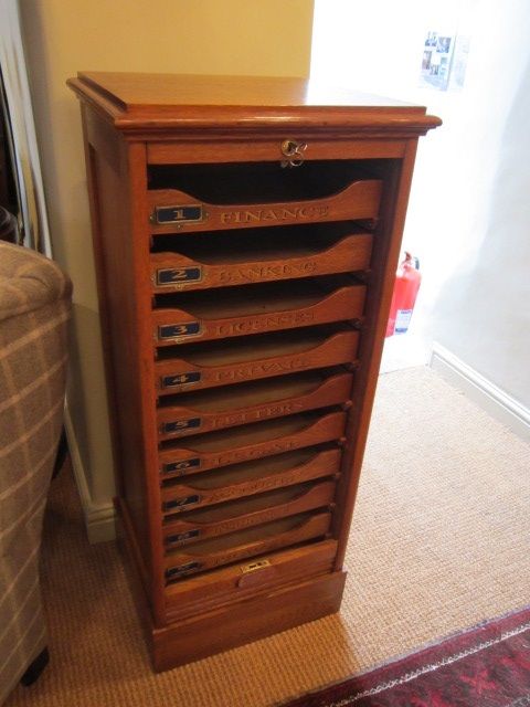 Edwardian Polished Oak Tambour Filing Cabinet