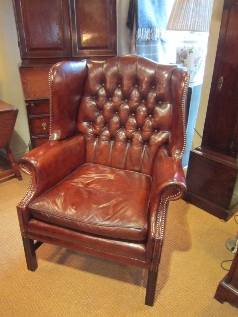 Superb Edwardian Leather Button Wing Armchair