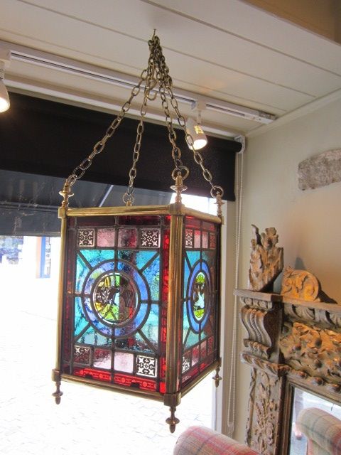 Impressive Victorian Stained Glass Hall Lantern
