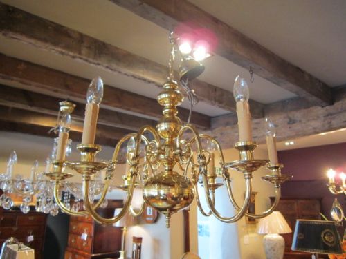 Quality Edwardian Brass Six Arm Chandelier