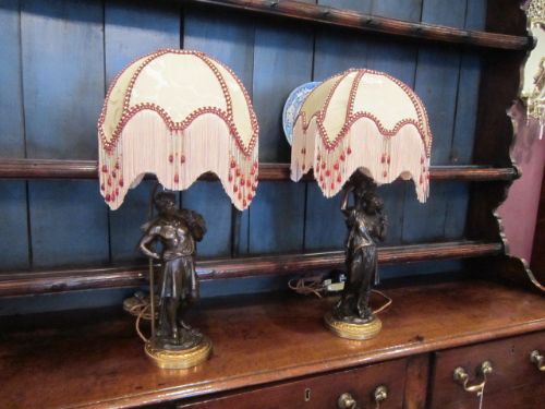Stunning Pair of Bronze Figurine Table Lamps