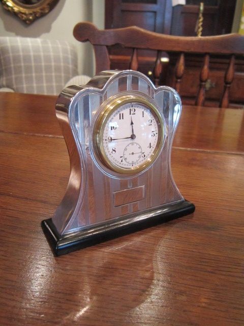 Pretty Art Deco Silver Mantel Clock