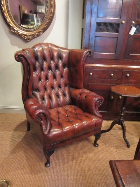 Superb Edwardian Leather Buttoned Wing Armchair