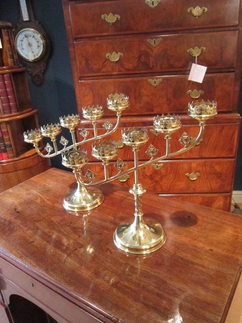 Pair of Victorian Brass Church Candleabras