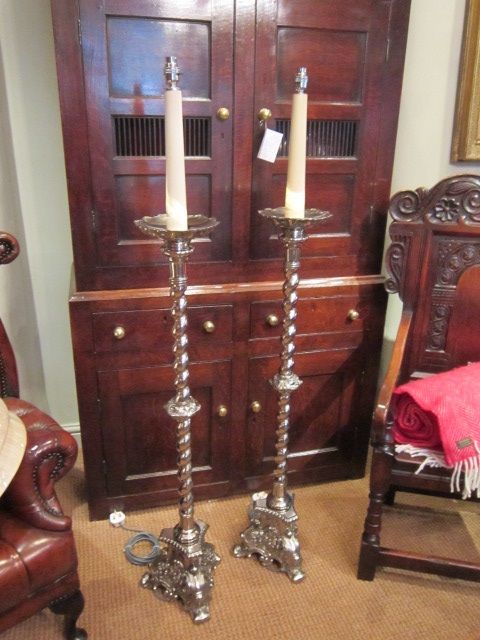 Superb Pair of Edwardian Nickel Plated Lamp Standards