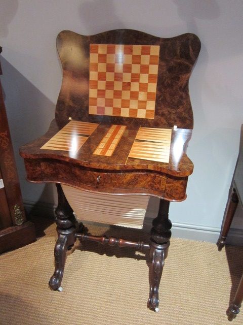 Superb Victorian Burr Walnut Games/sewing Table