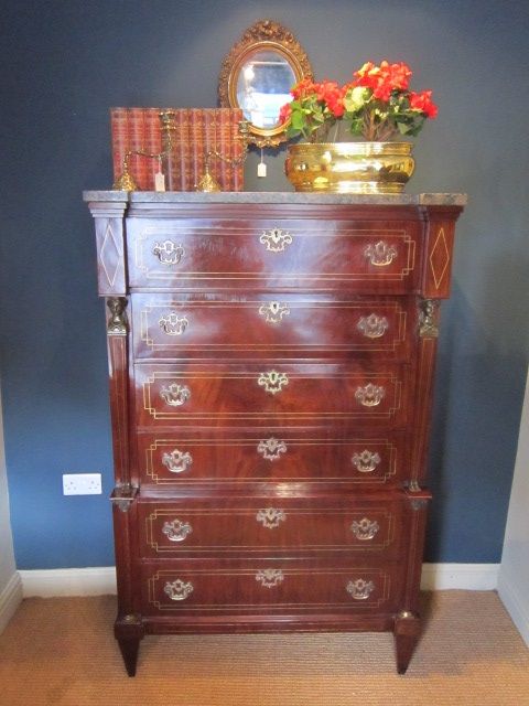 Stunning Regency Empire Style Brass Inlaid Tallboy