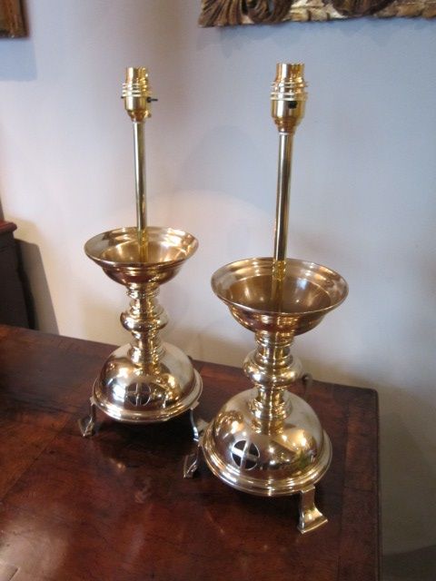 Pair of Arts & Crafts Brass Table Lamps